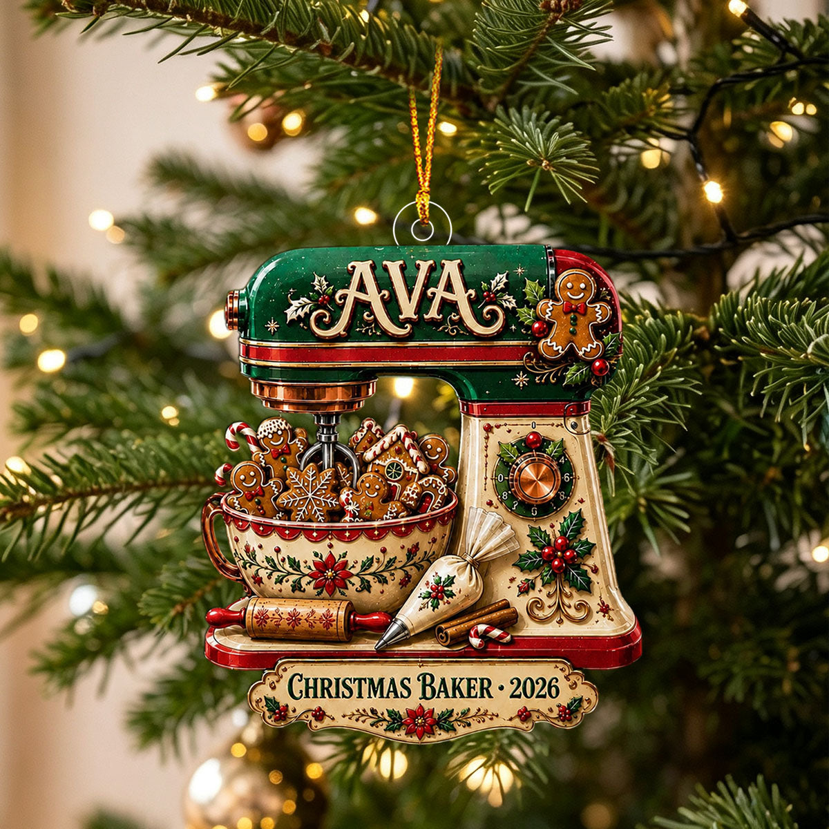 Personalized Christmas Baker Acrylic Ornament – Gingerbread Mixer Holiday Keepsake | Kitchen Decor 2026