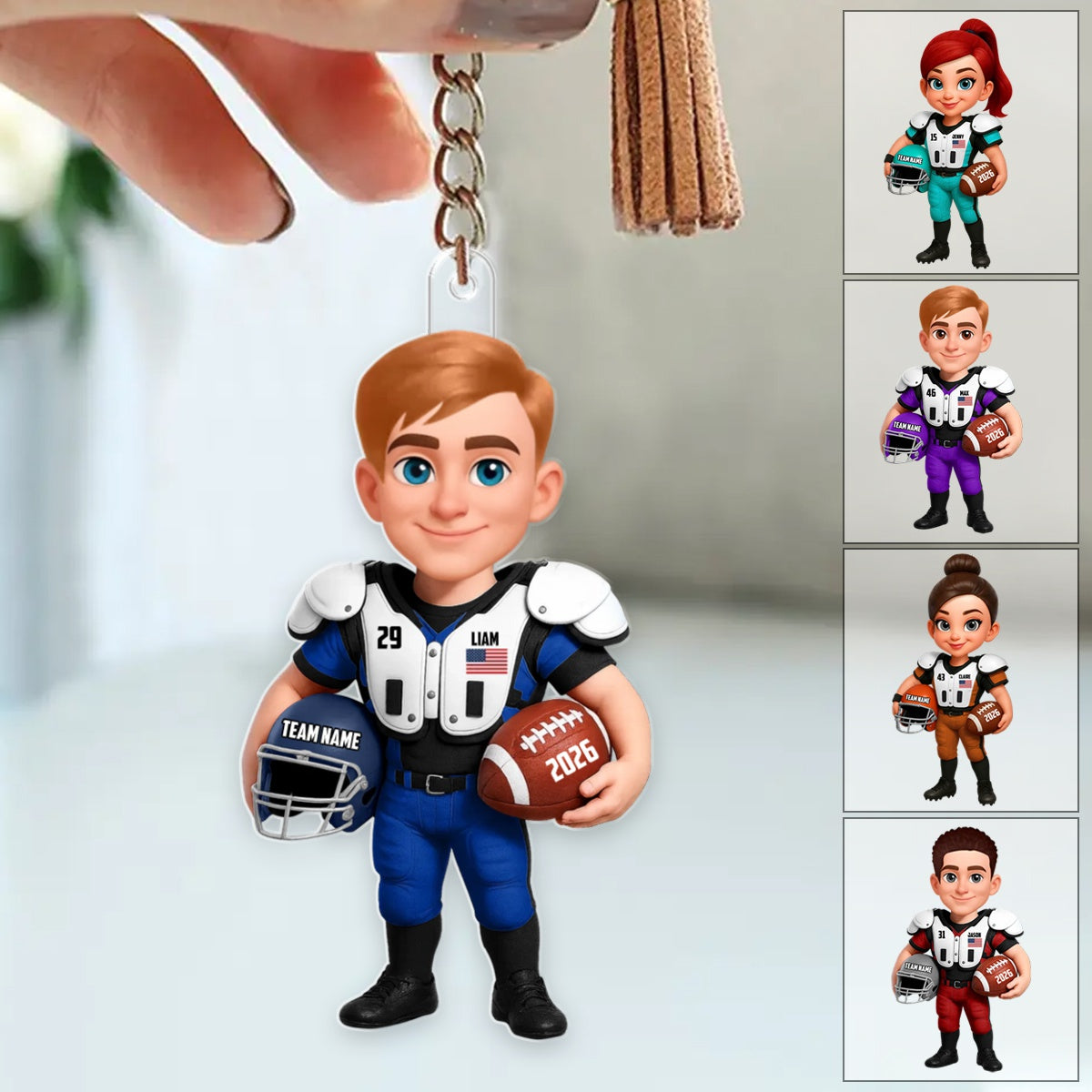 Proud American Football Player - Personalized Acrylic Keychain - Gift For Football Lovers, Grandson, Son, Husband