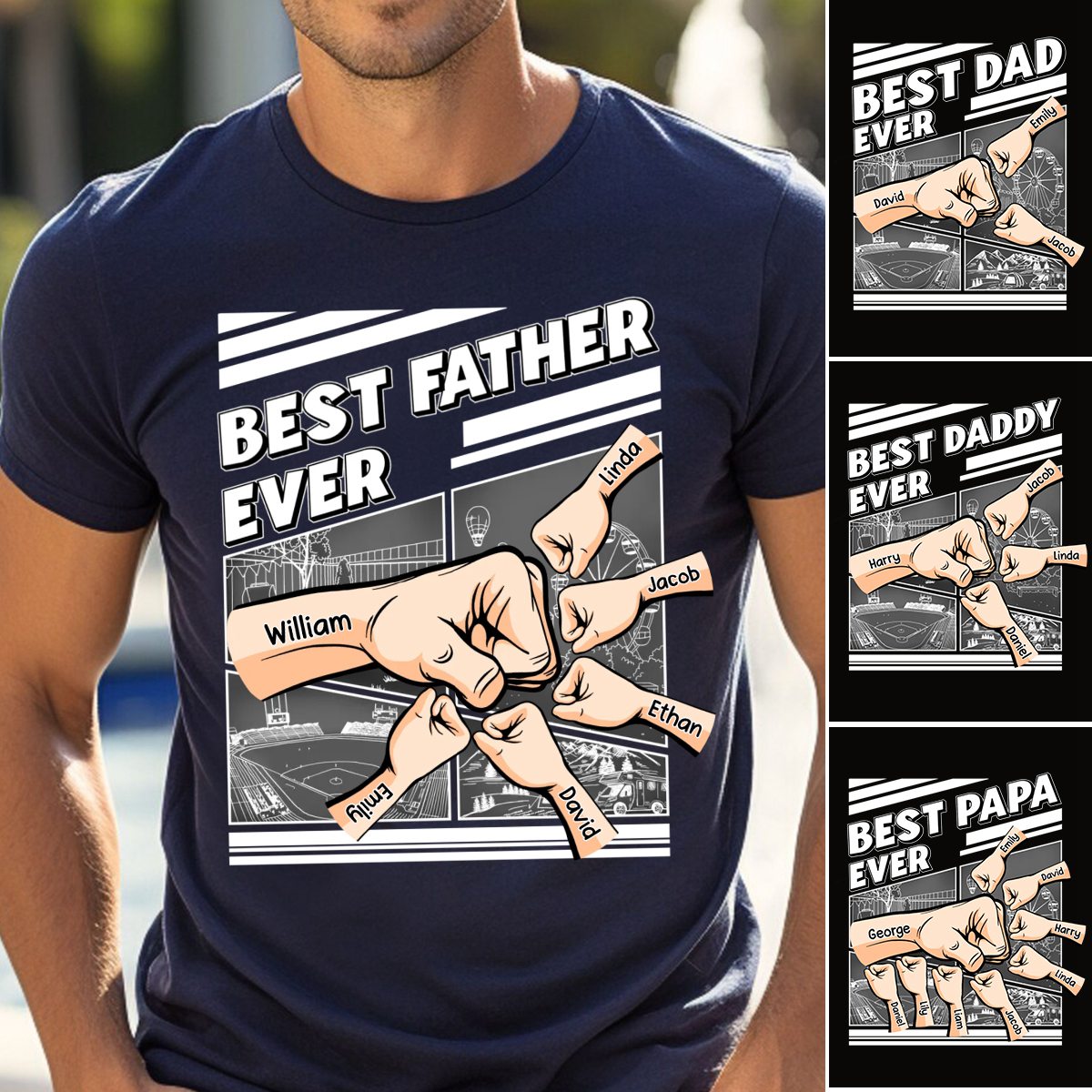Best Dad Grandpa Hand Punch - Family Personalized Pure Cotton T-Shirt Father's Day Gift