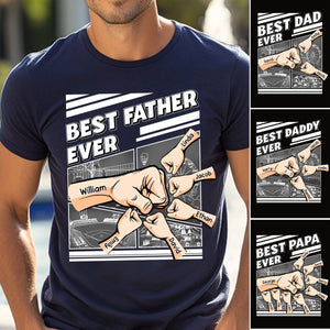 Best Dad Grandpa Hand Punch - Family Personalized Pure Cotton T-Shirt Father's Day Gift