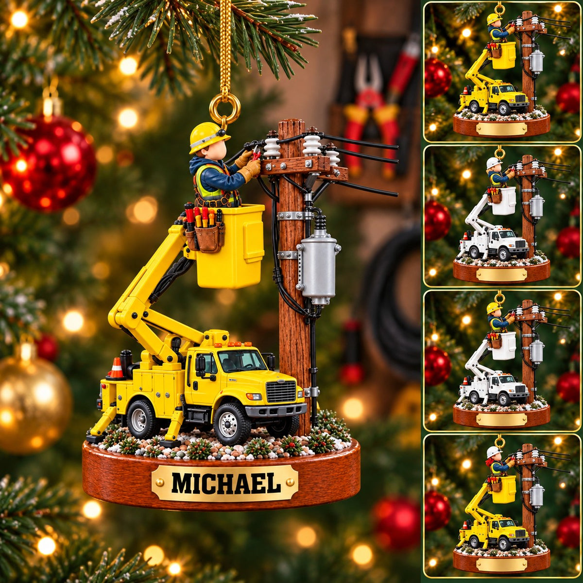 Personalized Bucket Truck Lineman Christmas Ornament