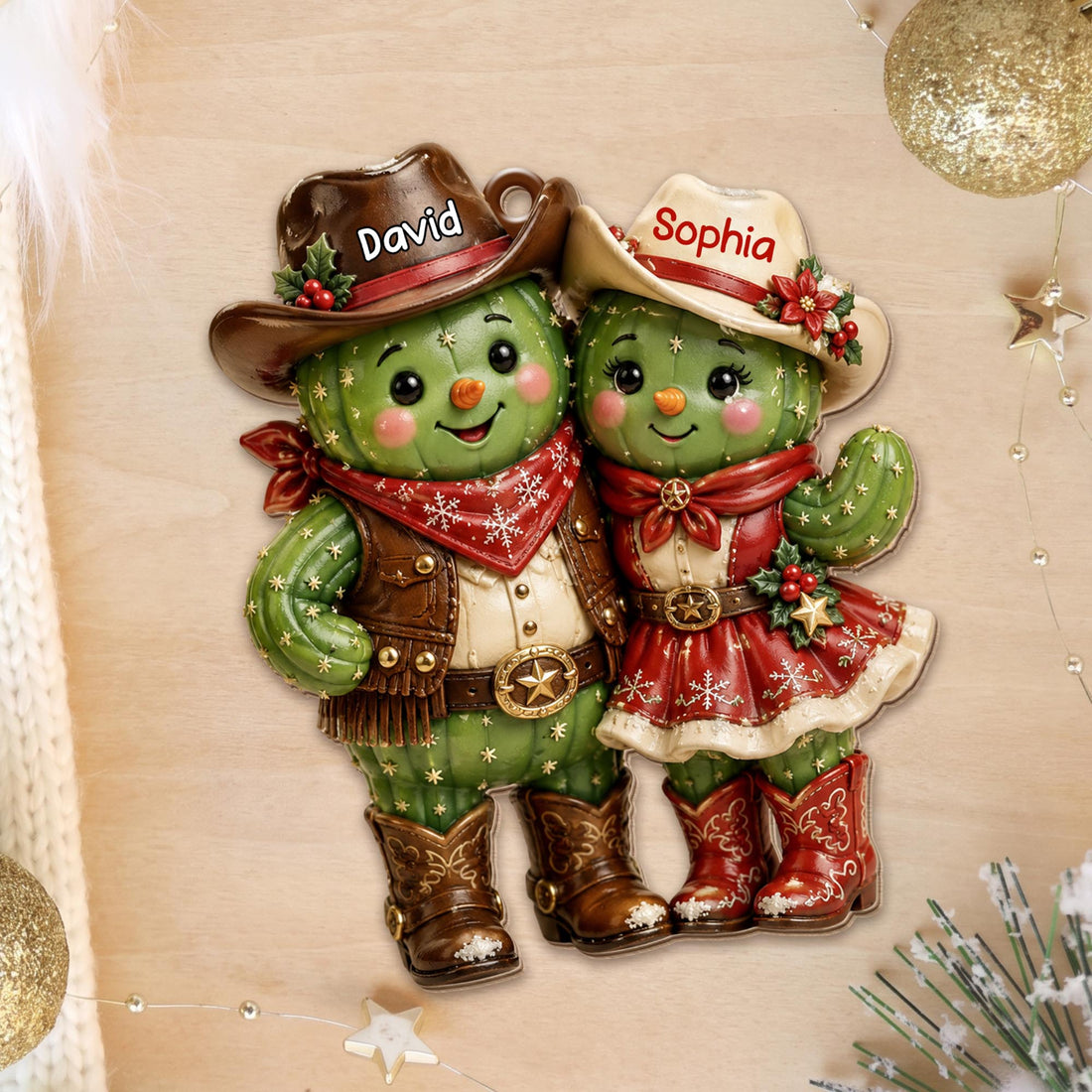 Our First Christmas Together – Personalized Cowboy Couple Wooden Ornament | Custom Keepsake Gift For Couples