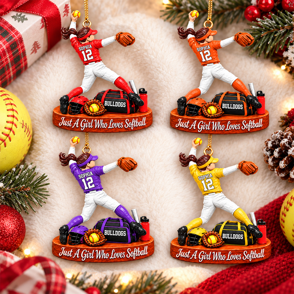 Just A Girl Who Loves Softball – Personalized Christmas Ornament | Custom Player Name Keepsake Gift For Softball Players & Fans