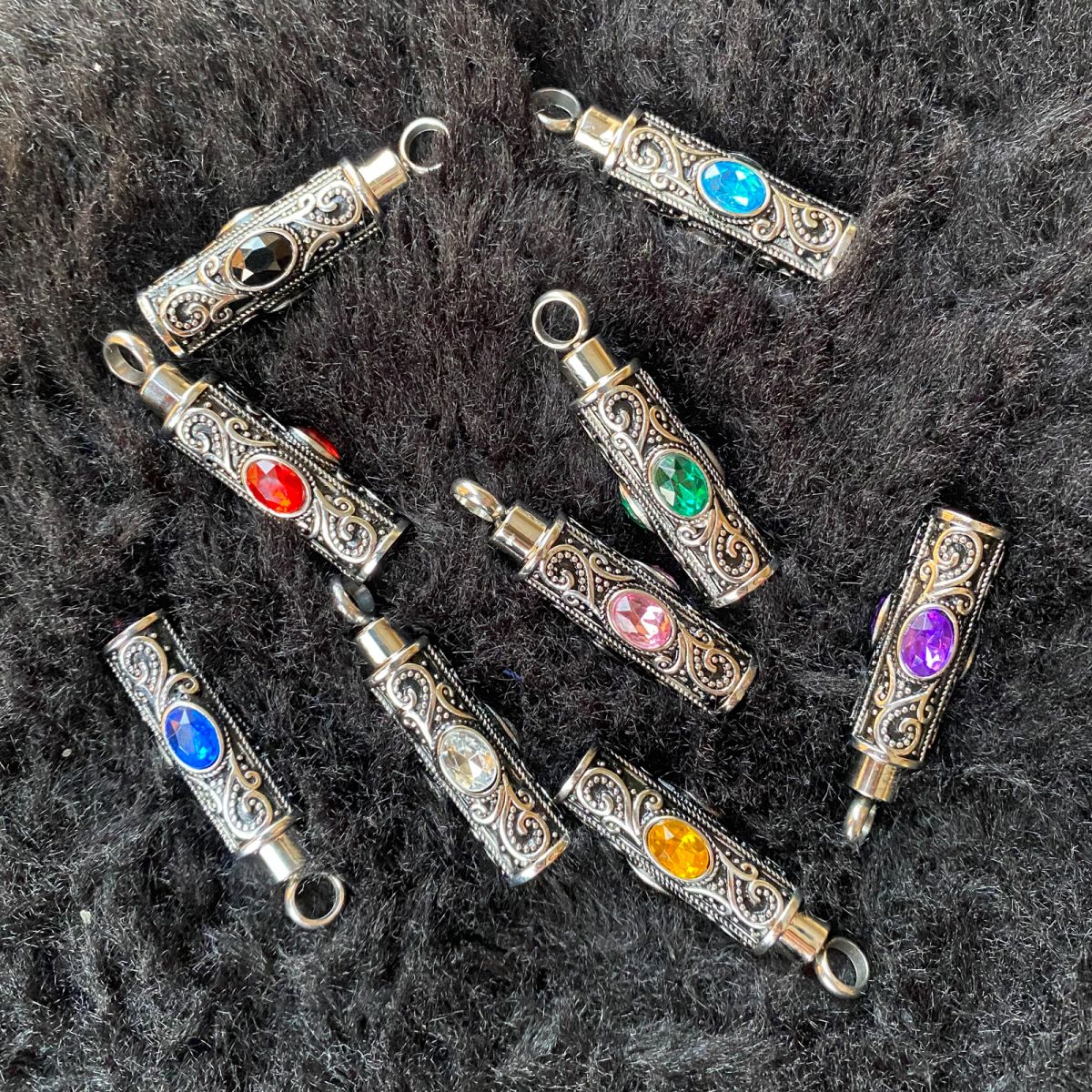 Personalized Gemstone Vintage Cylinder Urn Necklace for Ashes, Sympathy Gift for Pet Loss/Family/Friend/Lover