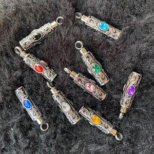 Personalized Gemstone Vintage Cylinder Urn Necklace for Ashes, Sympathy Gift for Pet Loss/Family/Friend/Lover