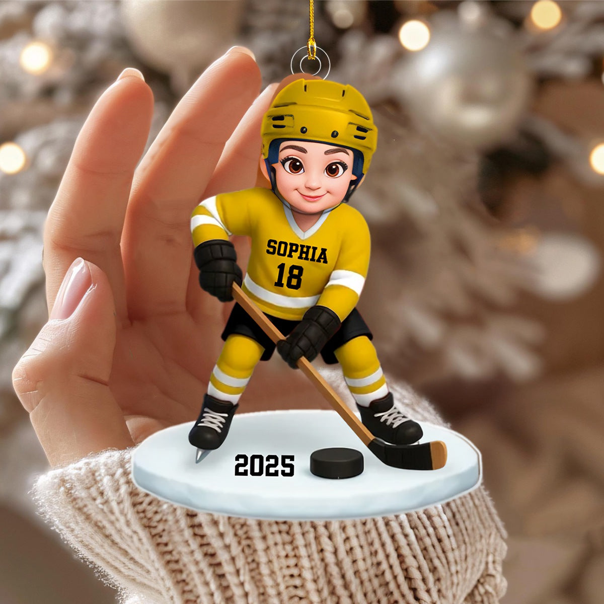 Hockey Girl Boy - Personalized Acrylic Ornament - Christmas Gift for Daughter Son