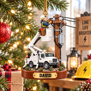 Personalized Bucket Truck Lineman Christmas Ornament
