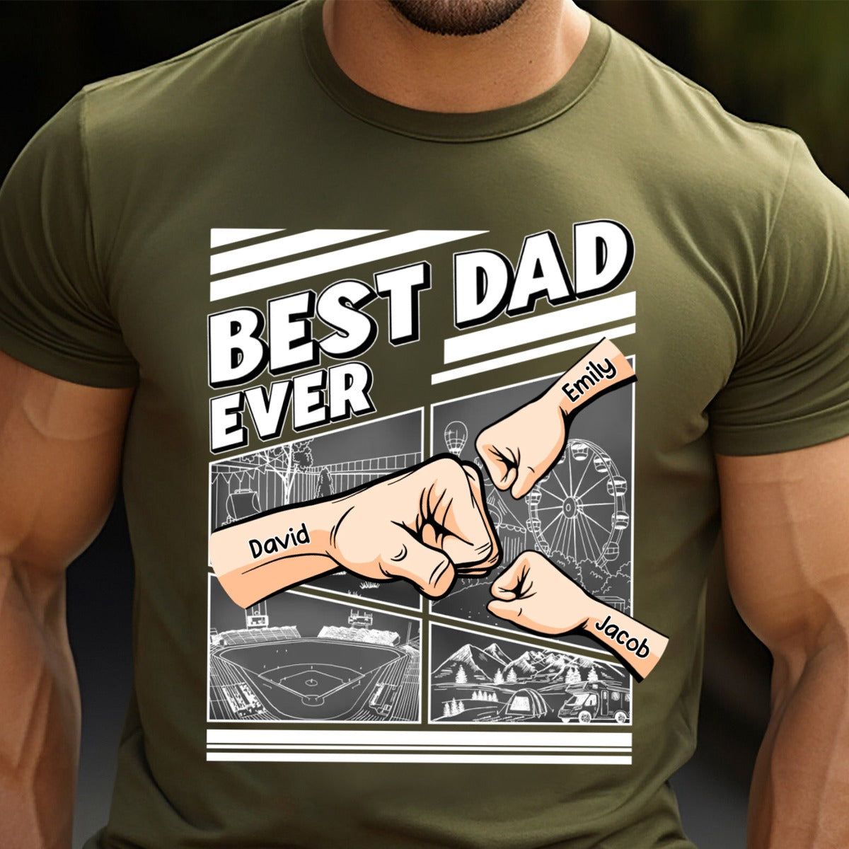 Best Dad Grandpa Hand Punch - Family Personalized Pure Cotton T-Shirt Father's Day Gift