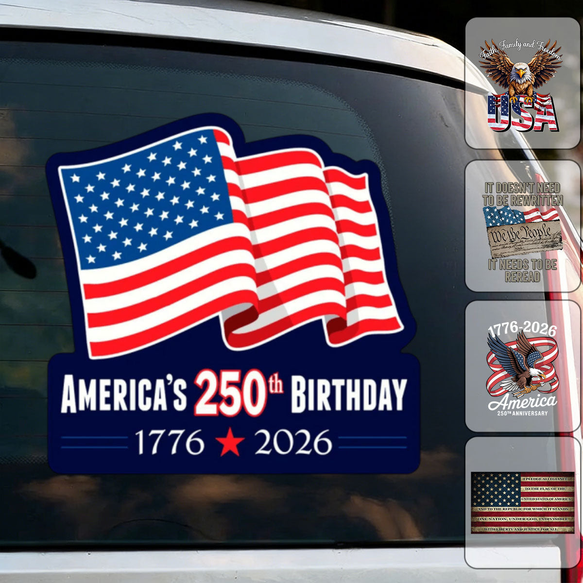 Personalized Faith, Family & Freedom America 250th Car Window Decal Sticker