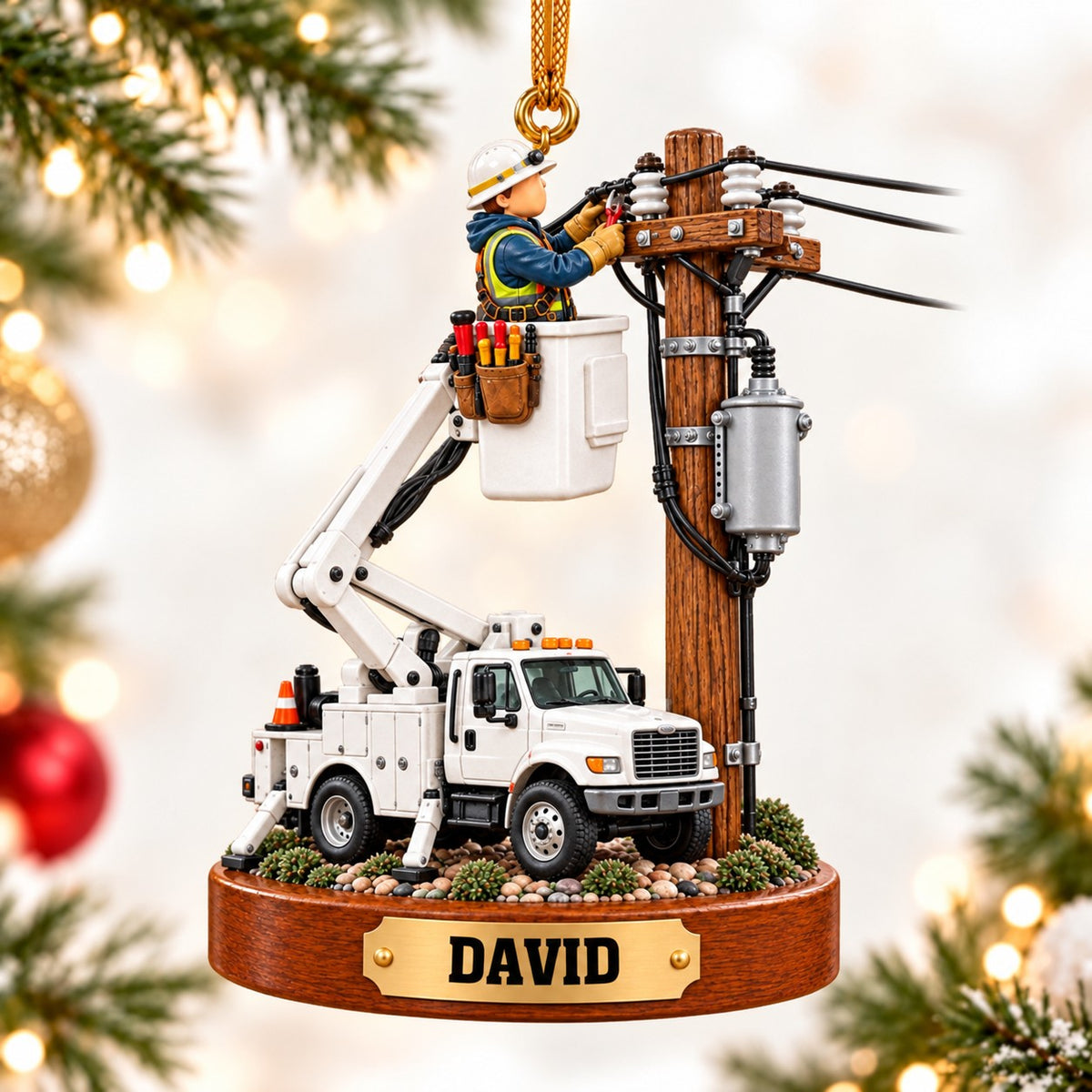 Personalized Bucket Truck Lineman Christmas Ornament