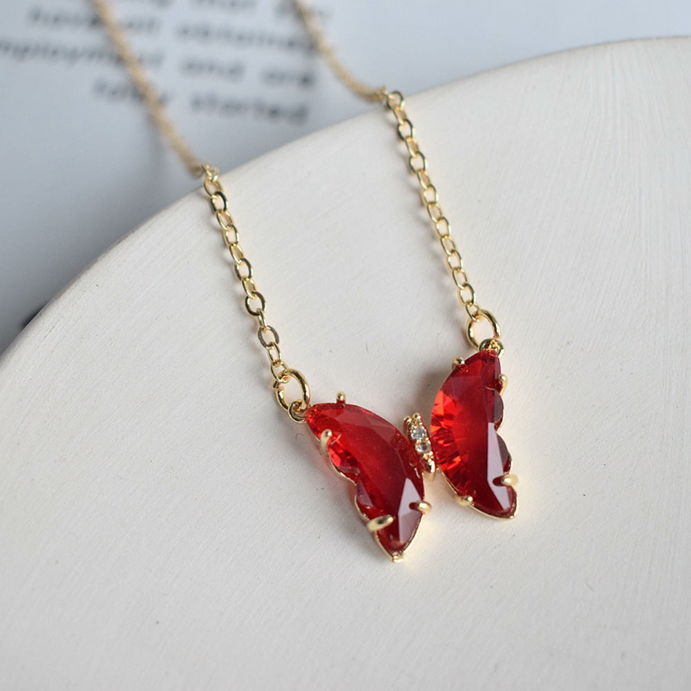 Crystal Butterfly Charm Necklace