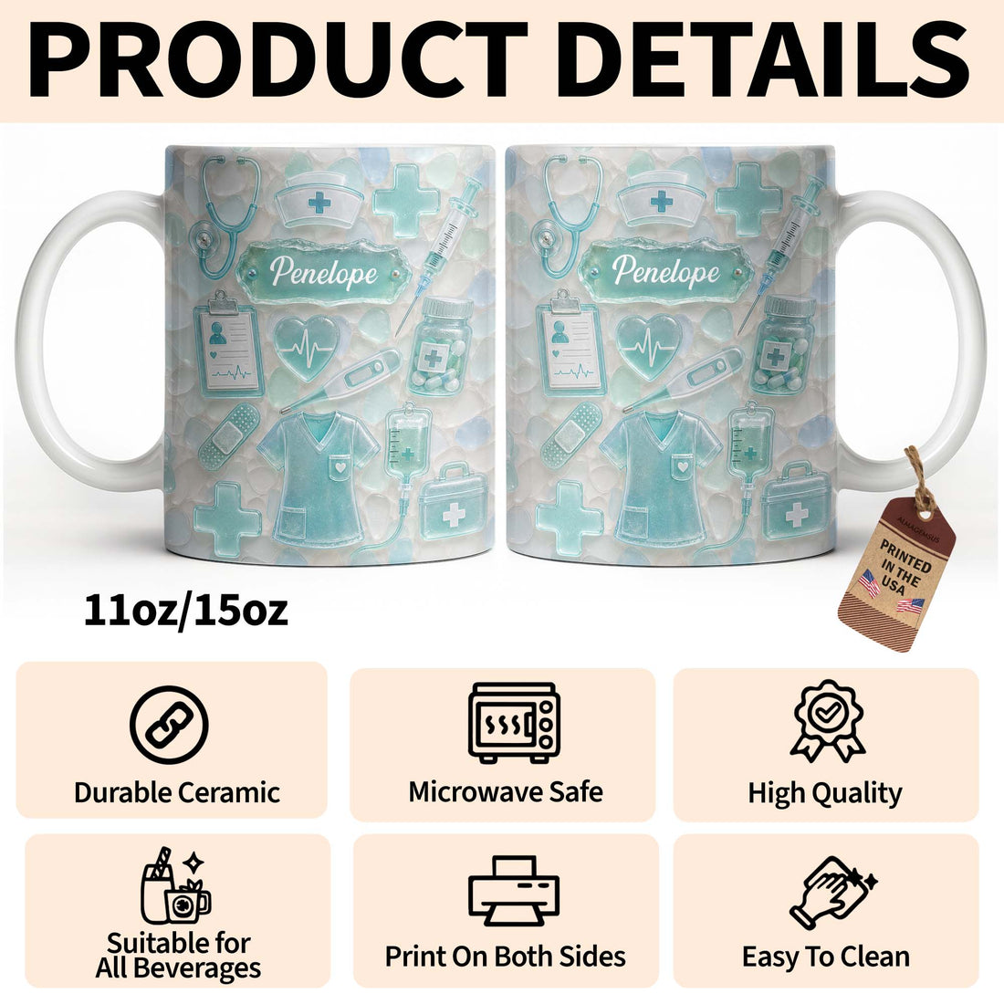"Dedicated Nurse" Sea Glass – Personalized Mug | Gift For Nurse Lovers