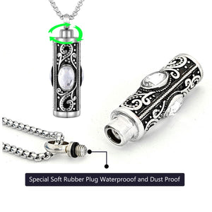 Personalized Gemstone Vintage Cylinder Urn Necklace for Ashes, Sympathy Gift for Pet Loss/Family/Friend/Lover