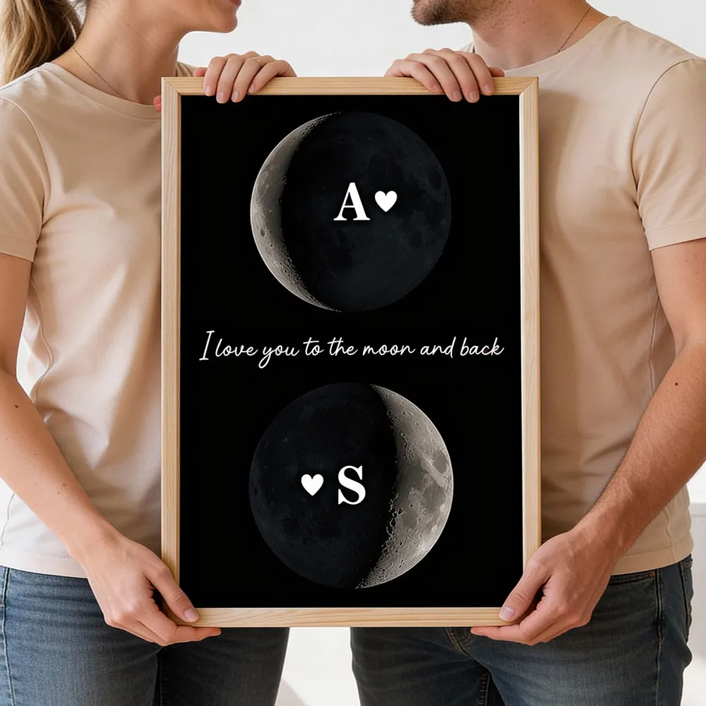 Custom Couple Birth Date Moon Phase - Personalized Poster - Valentine's Day Gift For Couple