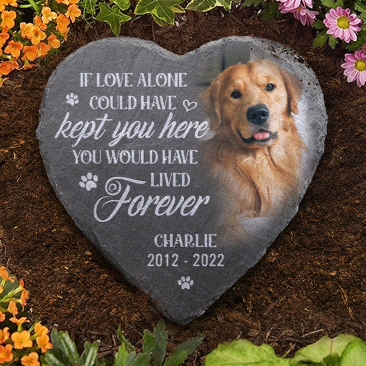 Custom Photo Heart Shaped Memorial Stone - Personalized Pet Memorial Sympathy Gifts For Dogs, Cats