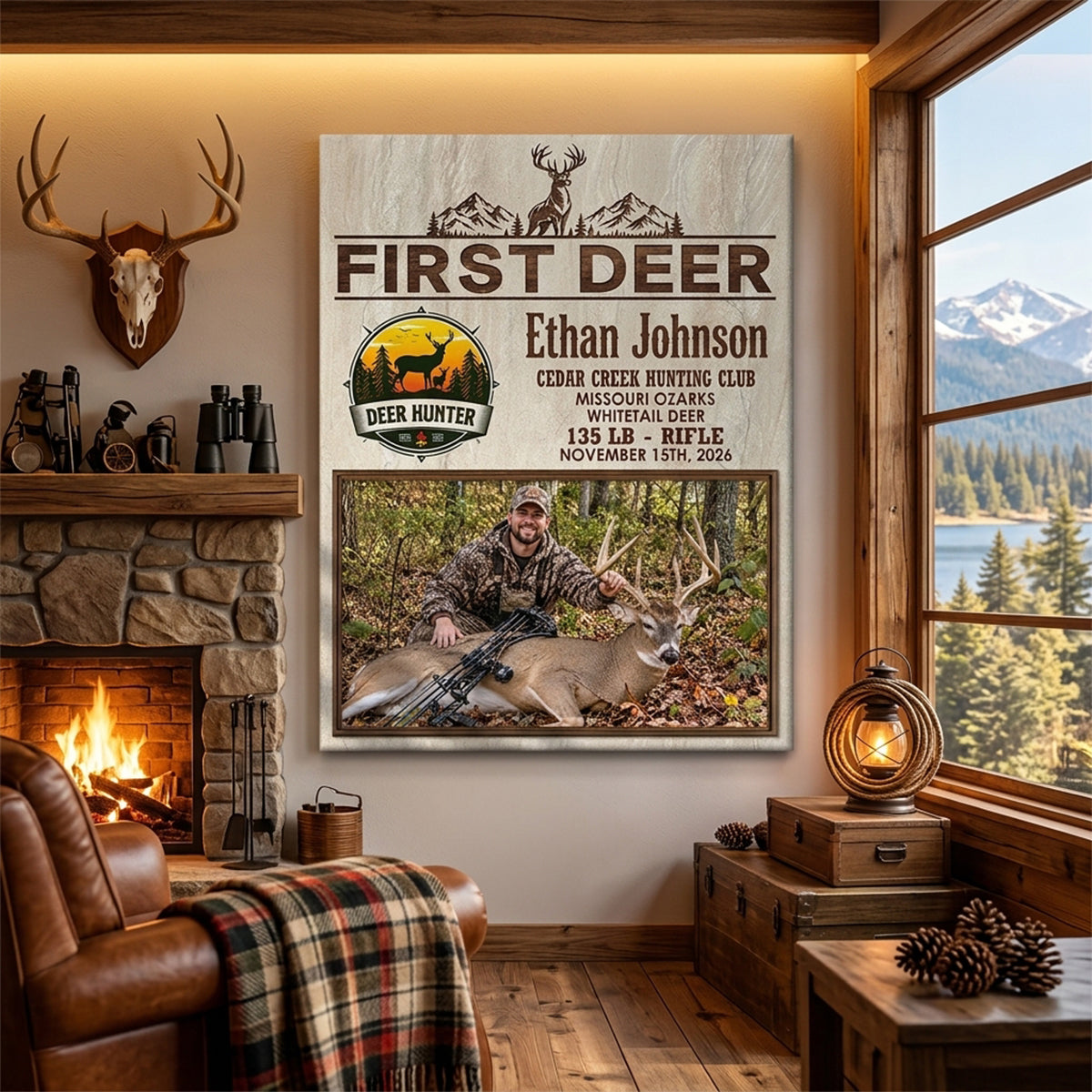 Personalized First Deer Canvas, Custom Deer Hunting Photo Wall Art, First Deer Hunt Keepsake, Deer Hunter Gift, Gift For First Time Hunters