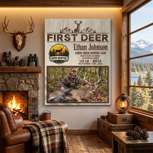 Personalized First Deer Canvas, Custom Deer Hunting Photo Wall Art, First Deer Hunt Keepsake, Deer Hunter Gift, Gift For First Time Hunters