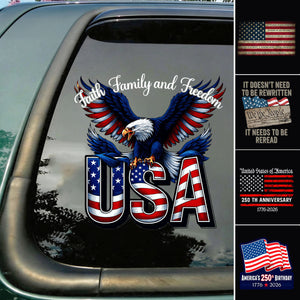 Personalized Faith, Family & Freedom America 250th Car Window Decal Sticker