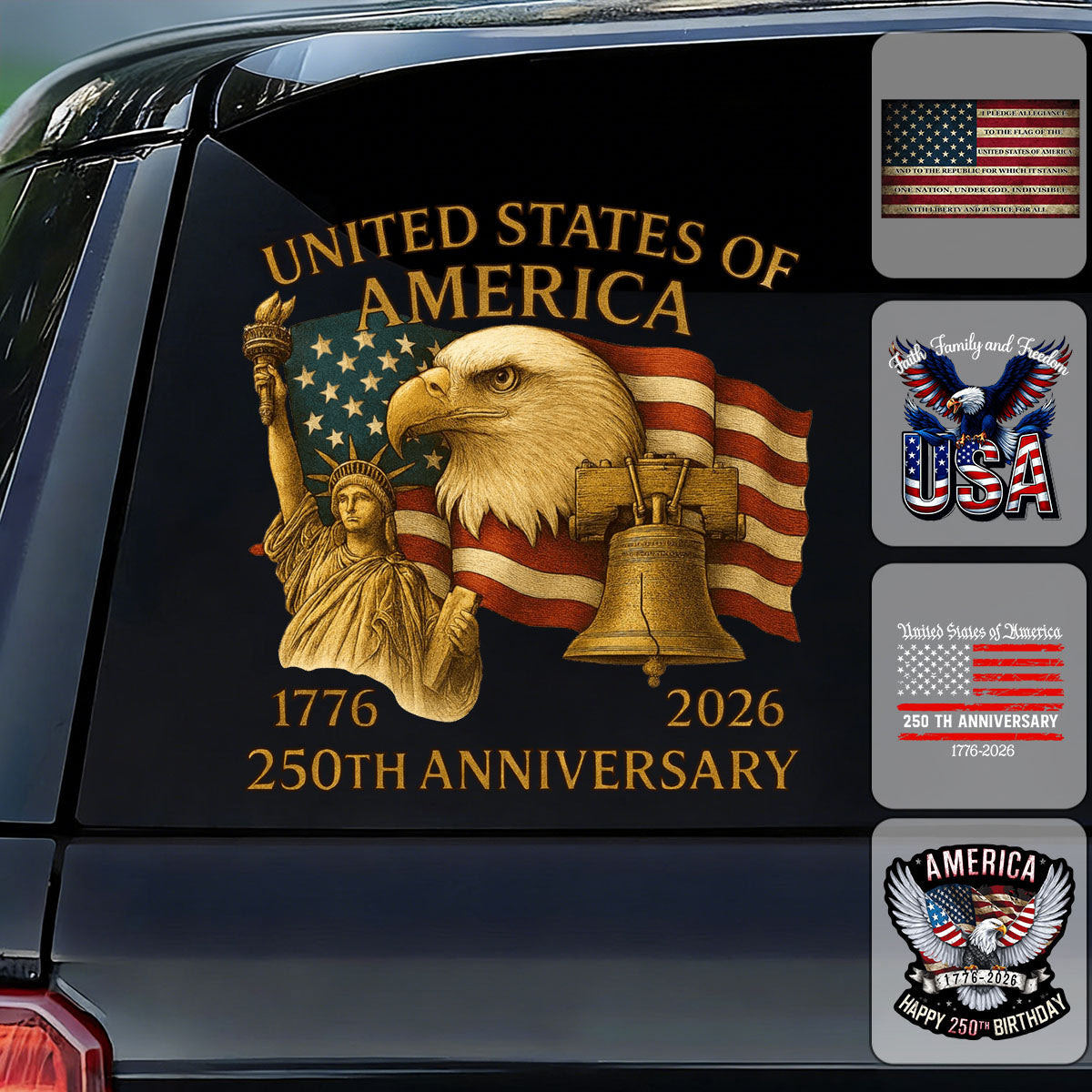 Personalized Faith, Family & Freedom America 250th Car Window Decal Sticker