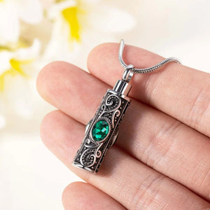 Personalized Gemstone Vintage Cylinder Urn Necklace for Ashes, Sympathy Gift for Pet Loss/Family/Friend/Lover