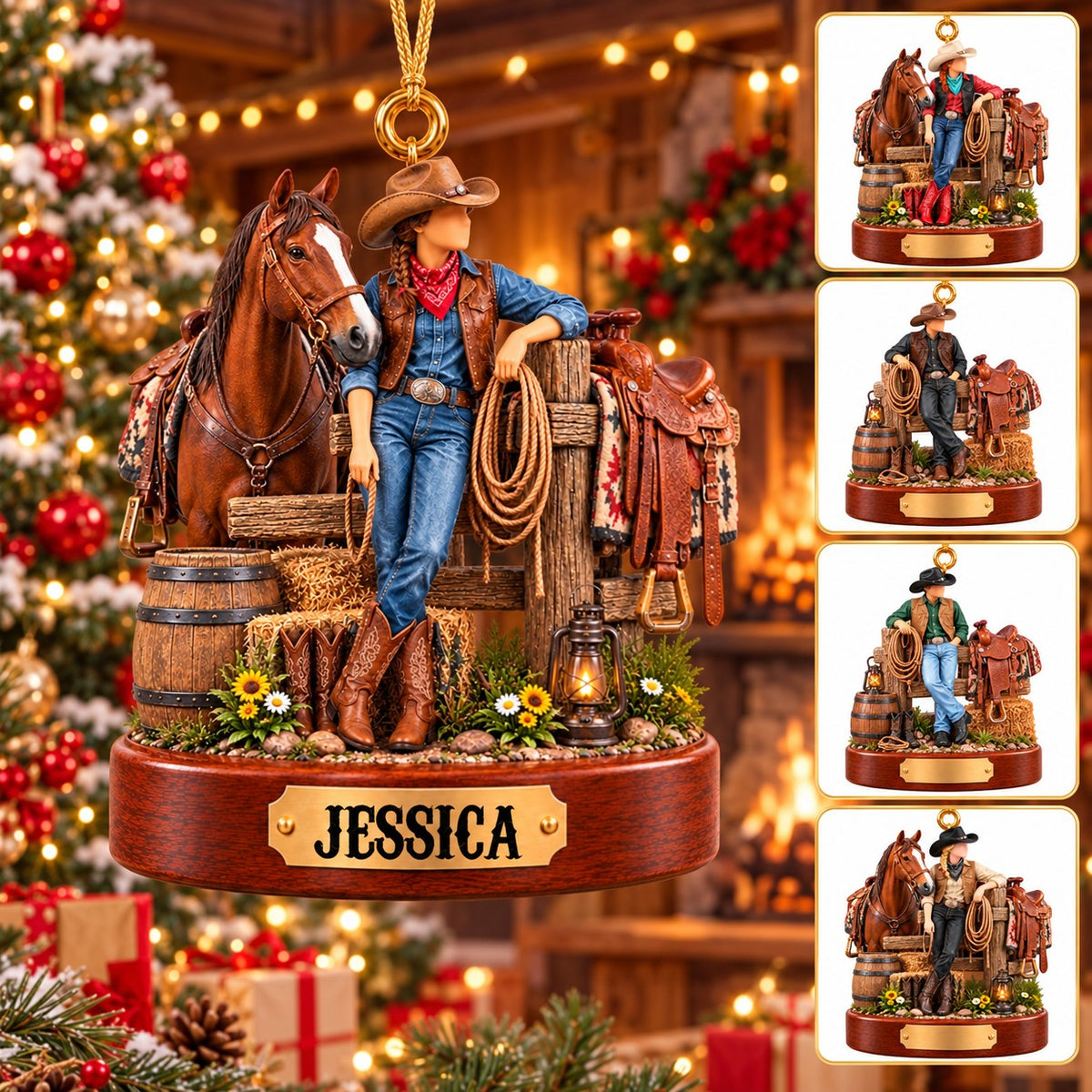Personalized Cowboy Cowgirl Ornament, Custom Western Christmas Ornament