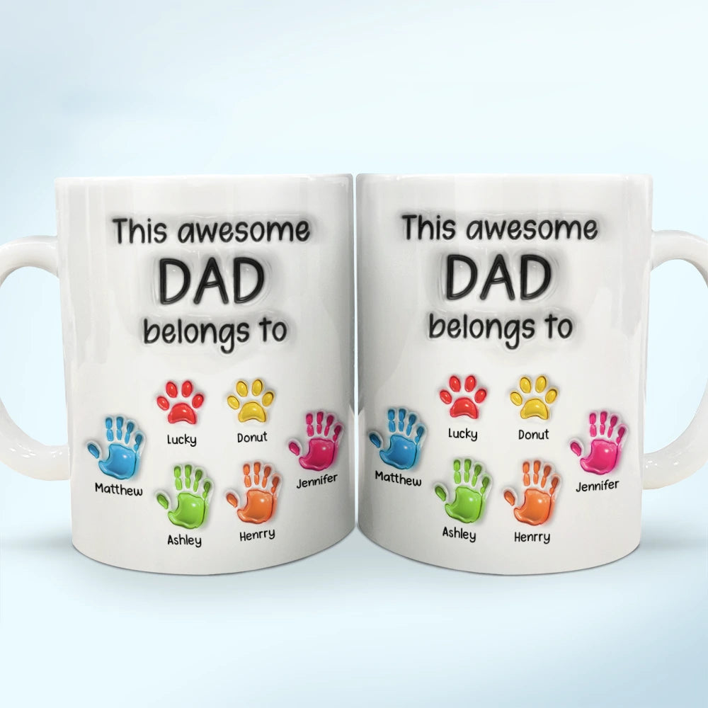 This Awesome Dad Grandpa Belongs To - Personalized Handprint Mug Gift For Father, Grandfather