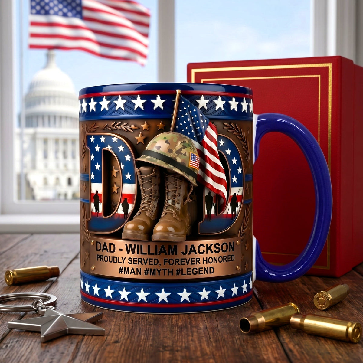 Gift For Dad – Personalized "Proud Veteran Dad" Accent Coffee Mug