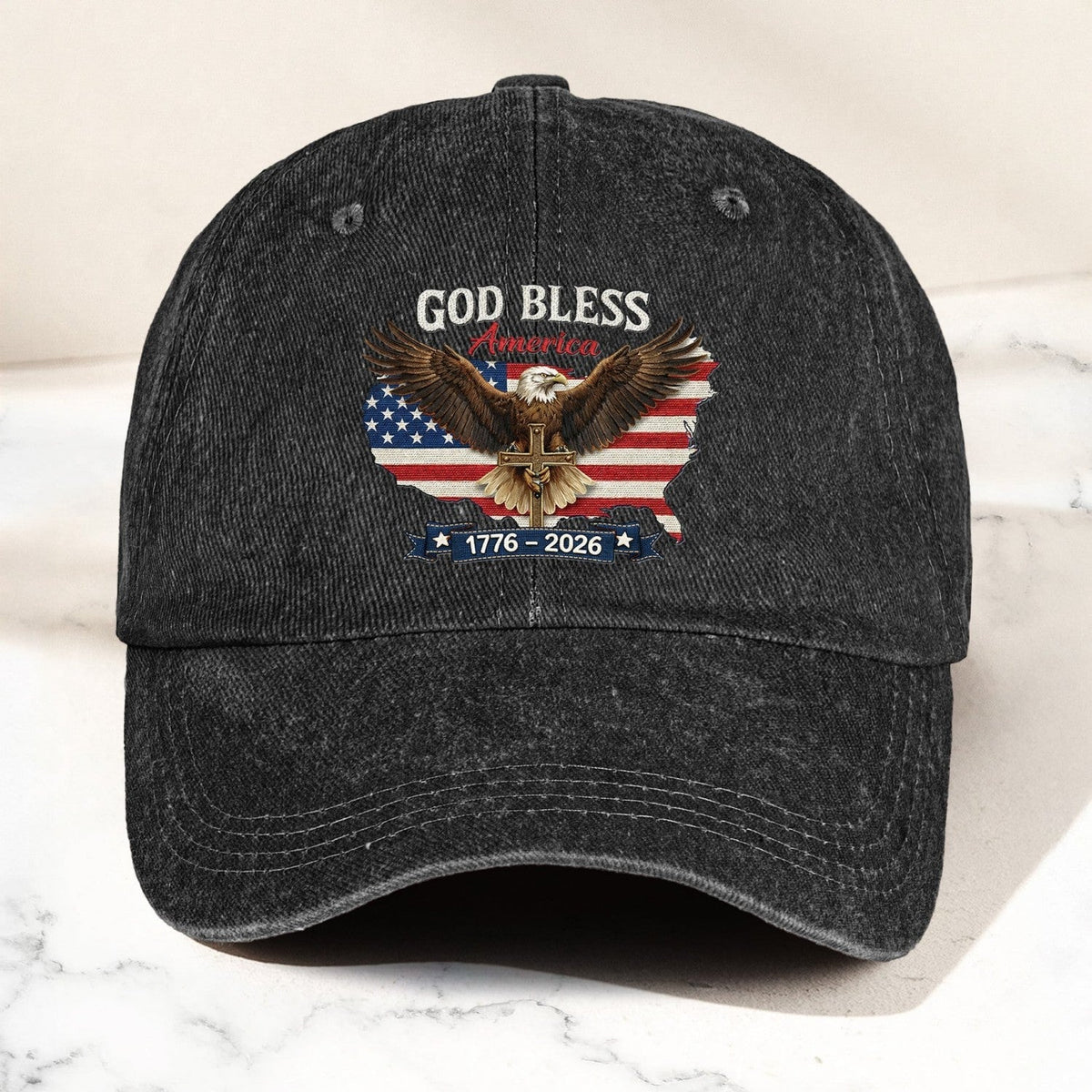 Personalized Distressed Denim Cap, America 250th Anniversary Patriotic Design