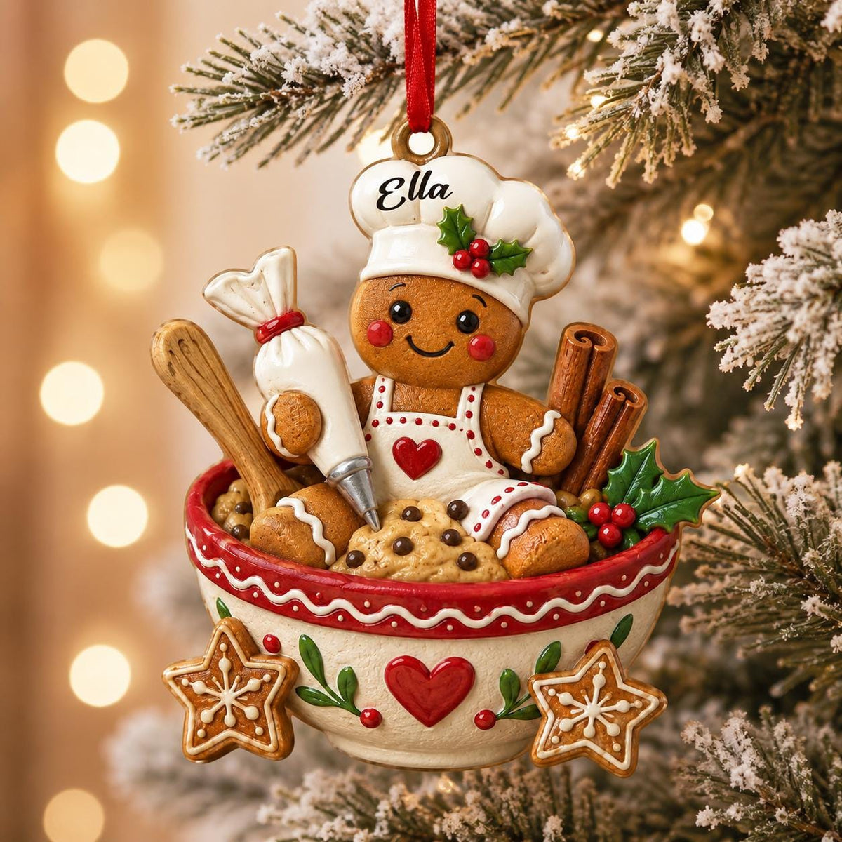 Personalized Gingerbread Chef Ornament – "Baking Spirits Bright" Christmas Decor