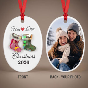 Personalized Couple Christmas Ceramic Ornament – Custom Names, Year & Photo | First Christmas Together Keepsake For Husband & Wife