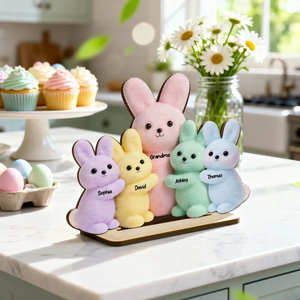 Grandma and Grandkids Bunnies - Personalized Wooden Plaque - Easter Decor Gift for Grandma, Mom