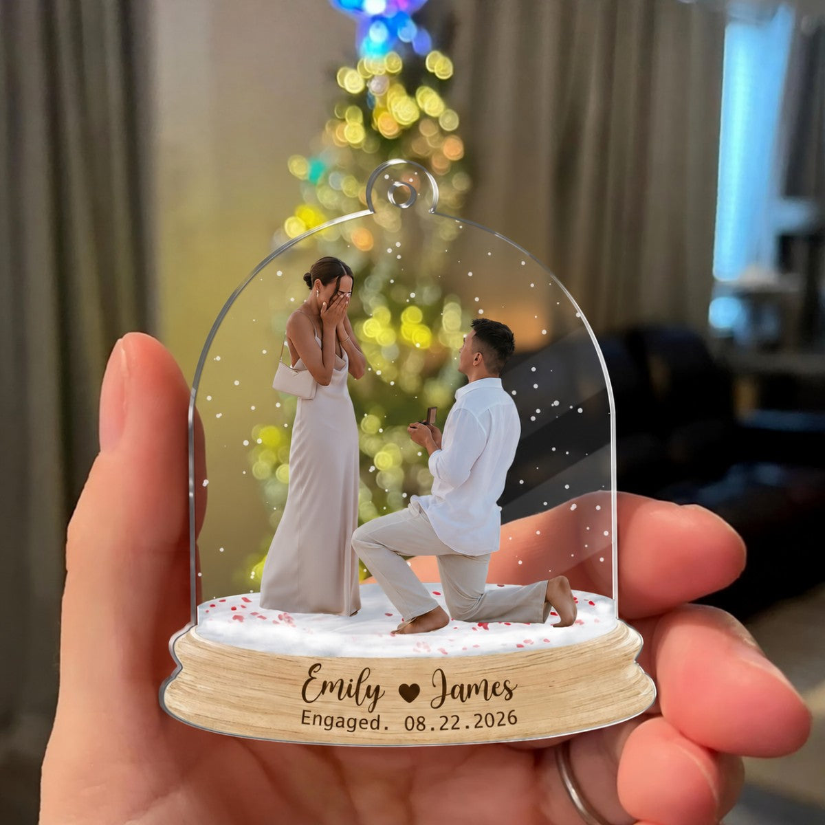 Personalized Engagement Photo Acrylic Ornament – Custom Names & Date Keepsake | Gift For Newly Engaged Couples