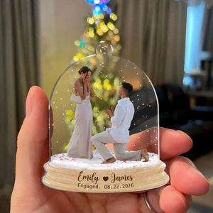 Personalized Engagement Photo Acrylic Ornament – Custom Names & Date Keepsake | Gift For Newly Engaged Couples