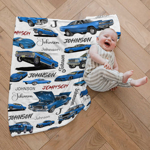 "Classic Muscle Car" Personalized Blanket – Custom Name Fleece Throw For Car Enthusiasts