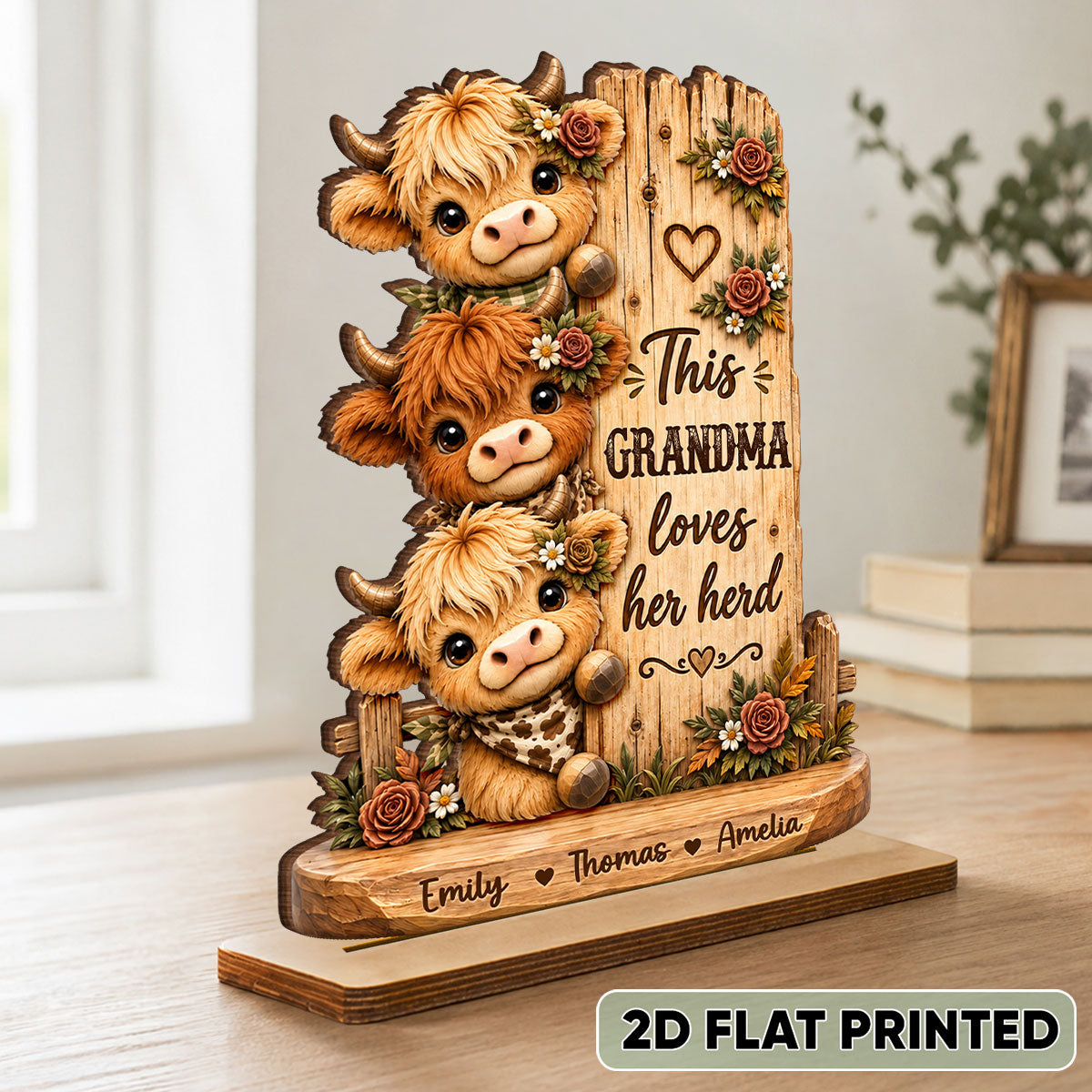 Personalized "This Grandma Loves Her Herd" Wooden Plaque – Cozy Fall Gift For Grandma