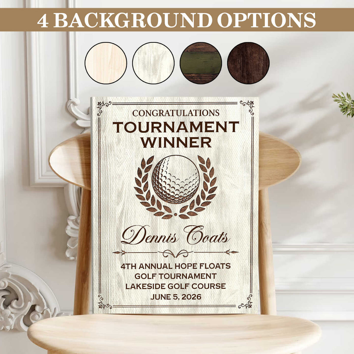 Personalized Golf Tournament Award Plaque Canvas – Custom Winner Wall Art | Golfer Award Sign For Country Club Decor & Gifts