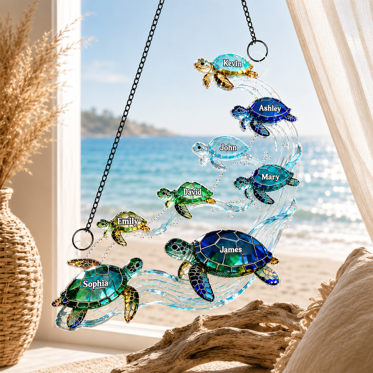Personalized Sea Turtle Family Suncatcher – Summer Window Decoration