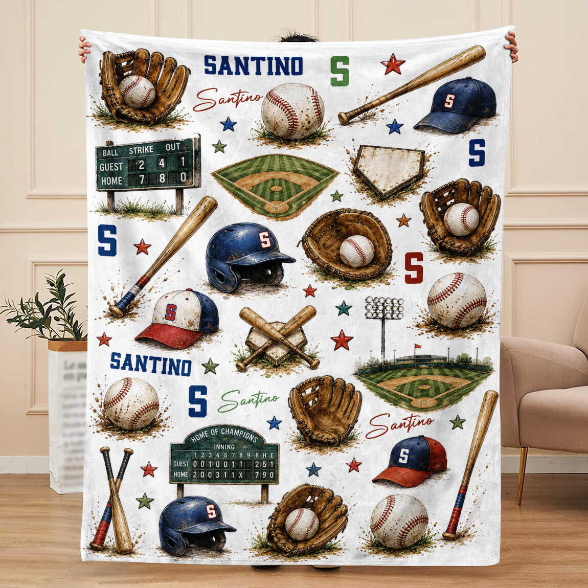 Personalized Baseball Blanket For Boys – Custom Name Sports Throw | Vintage Baseball Nursery Decor & Toddler Birthday Gift