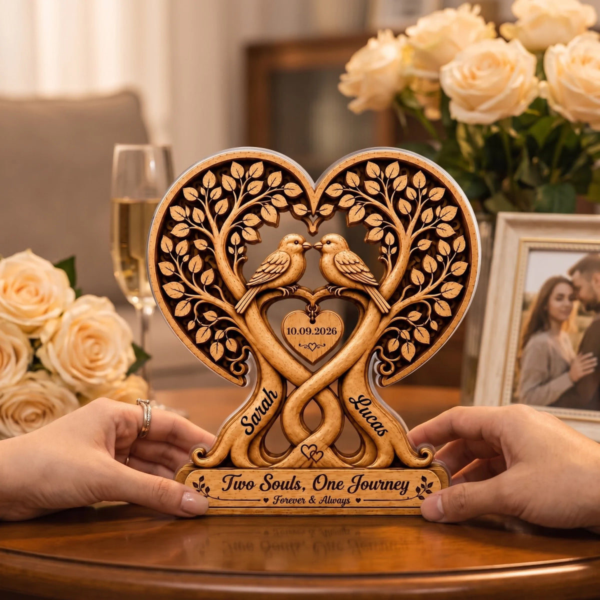 "Two Souls, One Journey" – Personalized Acrylic Plaque | Custom Anniversary Gift & Wedding Decor