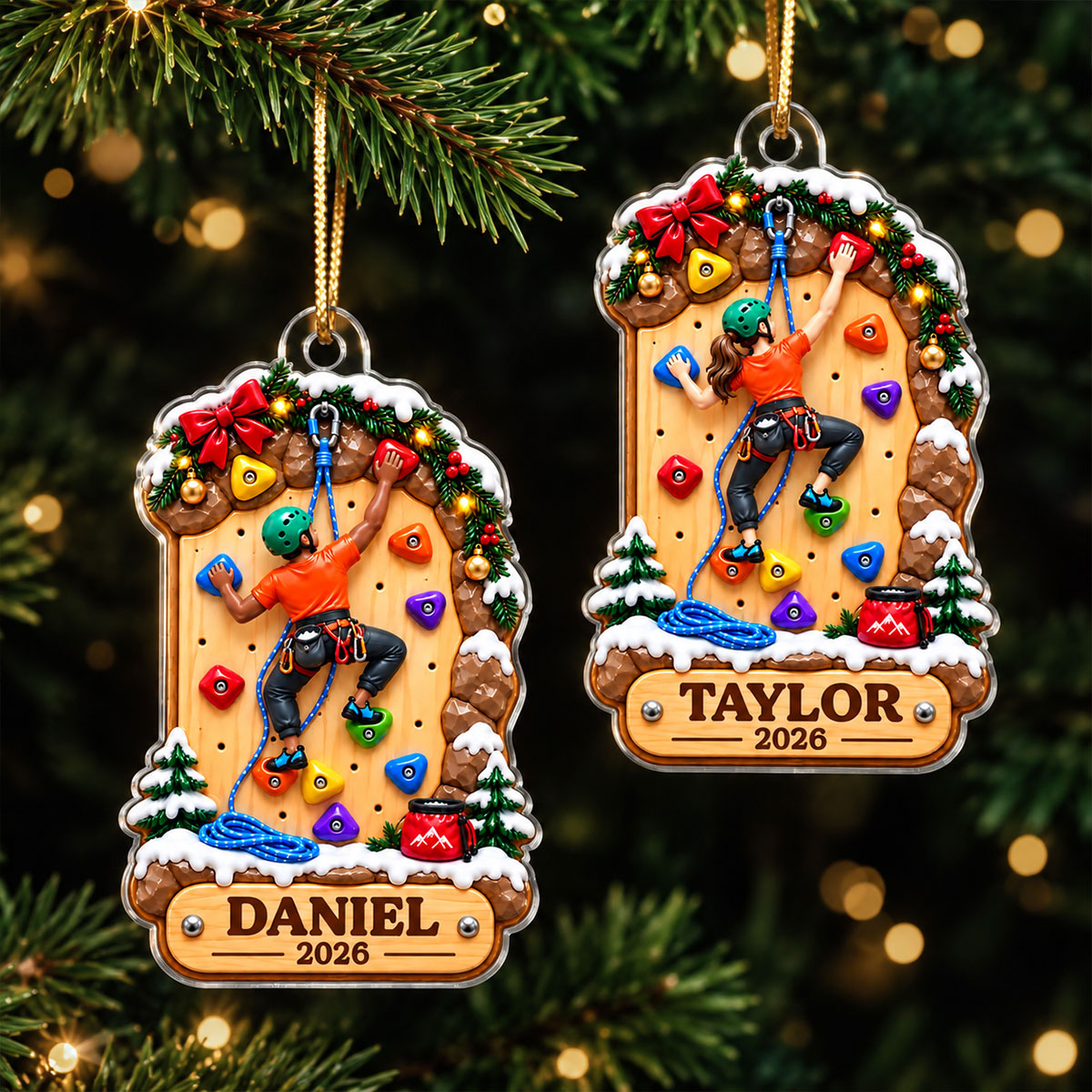 Personalized Rock Climbing Christmas Acrylic Ornament – Girl Or Boy Design | Custom Name Gift For Kids & Grandchildren