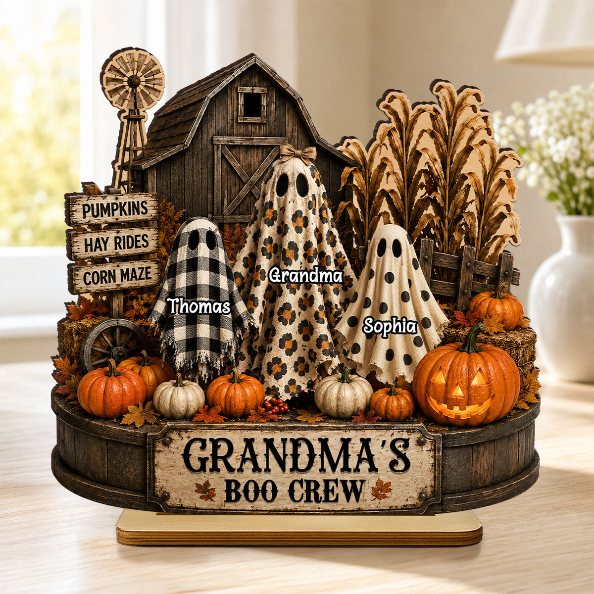 Personalized "Grandma's Boo Crew" Pumpkin Patch Plaque – Halloween Gift For Grandma