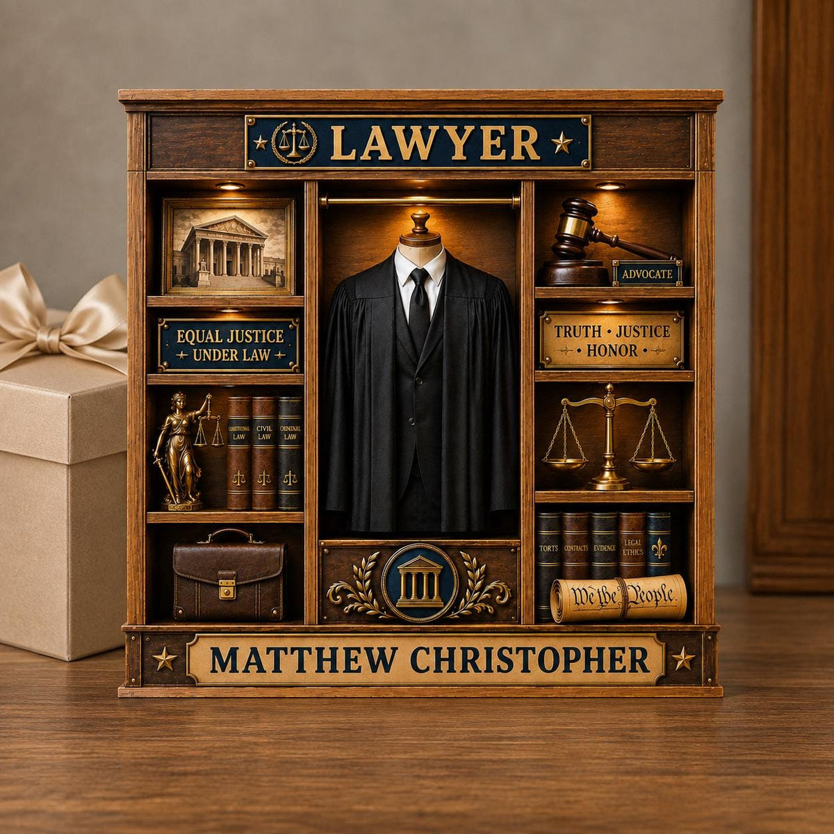 Personalized Lawyer Wooden Plaque – Custom Shape Attorney Desk Décor | Law School Graduation Gift For Her