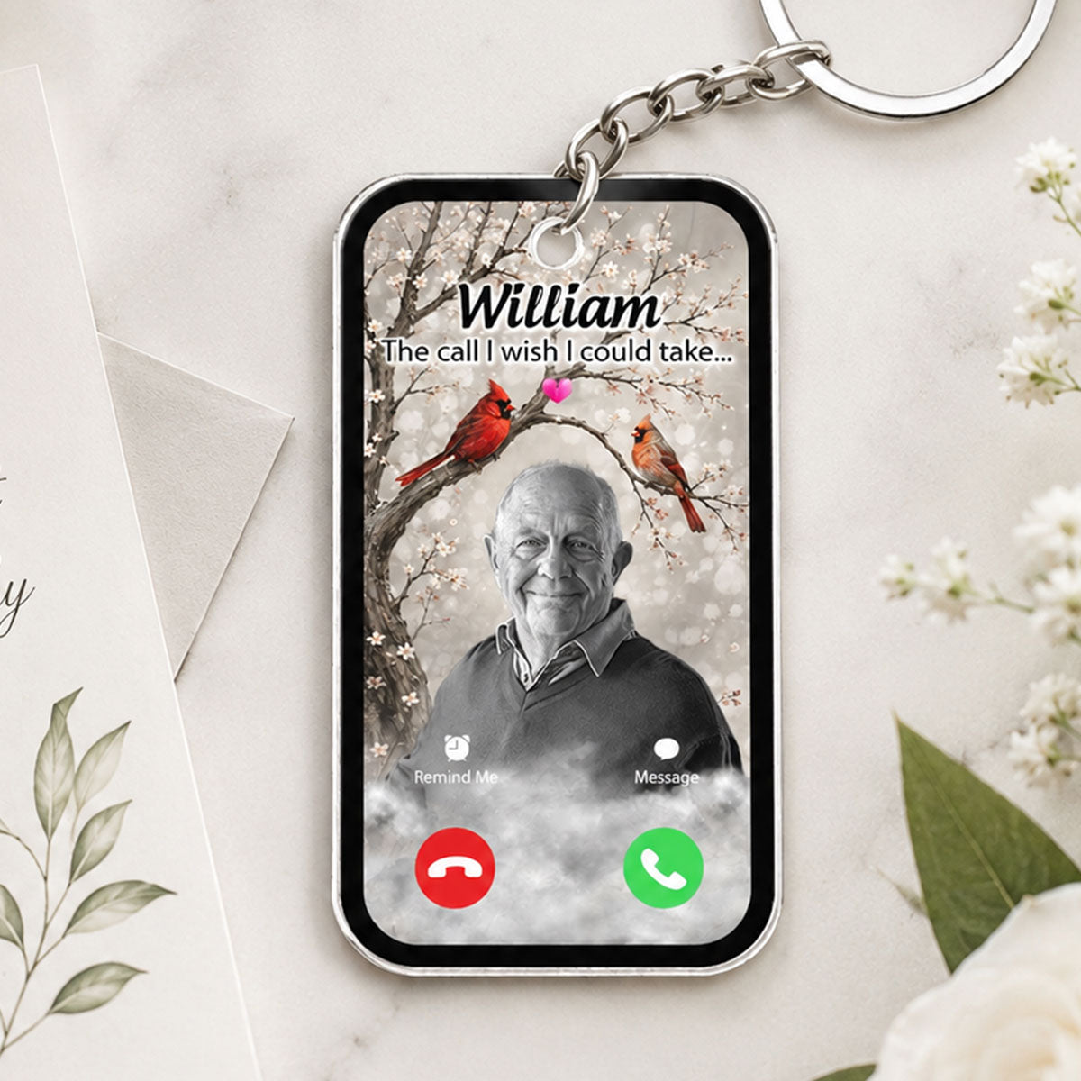 Personalized "The Call I Wish I Could Take" Cardinal Keychain – Memorial Sympathy Keepsake With Photo