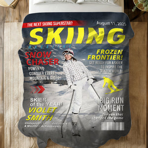 Custom Skiing Magazine Cover Blanket– Skiing Gift Ideas, Skiing Lover Gift