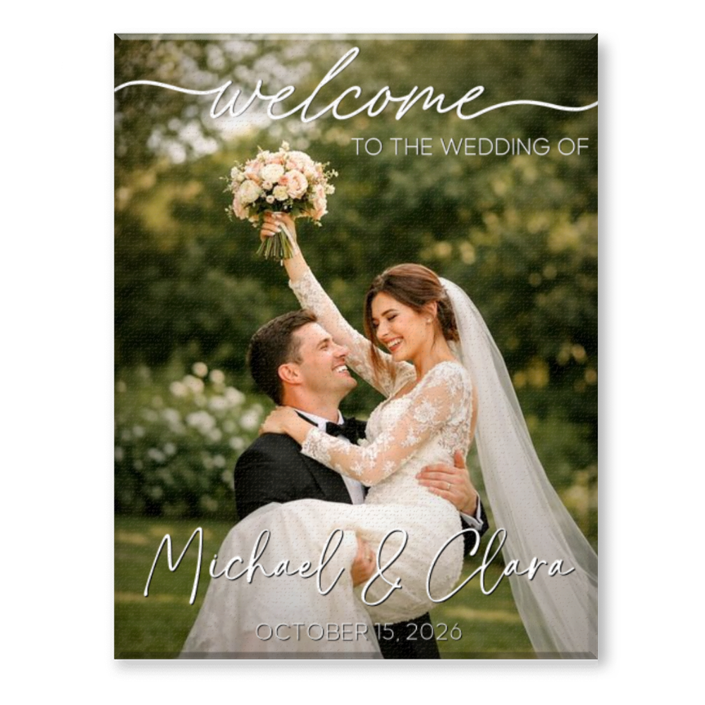 Personalized Wedding Welcome Photo Canvas – Custom Bride & Groom Entrance Sign | Reception Decor