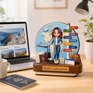"Travel Adventure" – Personalized Wooden Plaque | Gift For Travel Lovers & Explorers