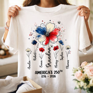 Personalized "Proud Mom & Grandma" Shirt – American 250th Anniversary Flowers | Gift For Mom & Grandma