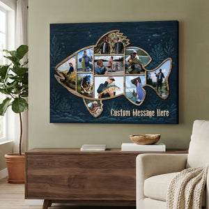 Personalized Fish Shape Canvas – Fishing Wall Art Gift For Dad & Cabin Decor
