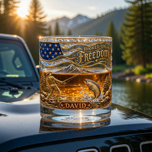 Personalized "Hooked On Freedom" Fishing Whiskey Glass – Gift For Fishing Lovers
