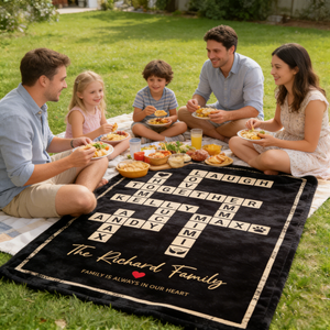 Custom Crossword Family Names Blanket, Personalized Family Name Sign